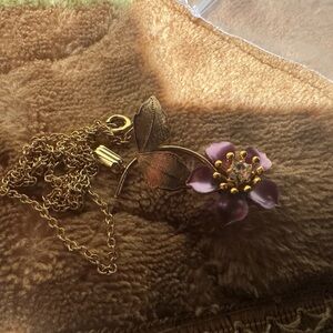 Fashion Jewelry Gold-Tone Necklace with Purple Flower Pendant